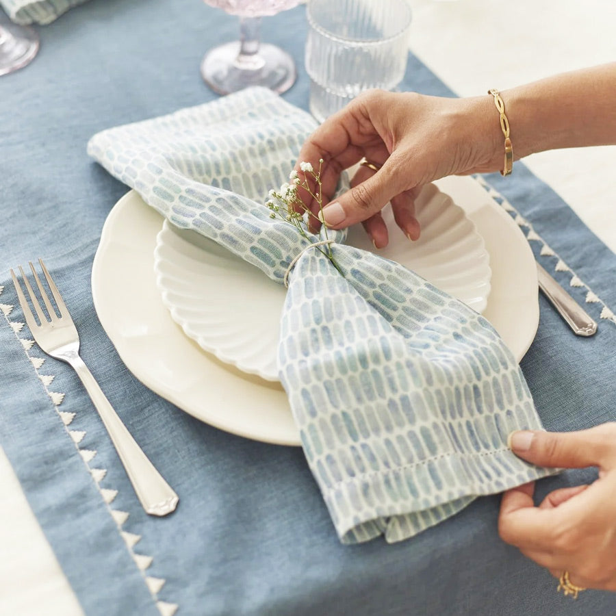 Mirage Linen Table Runner - Azure