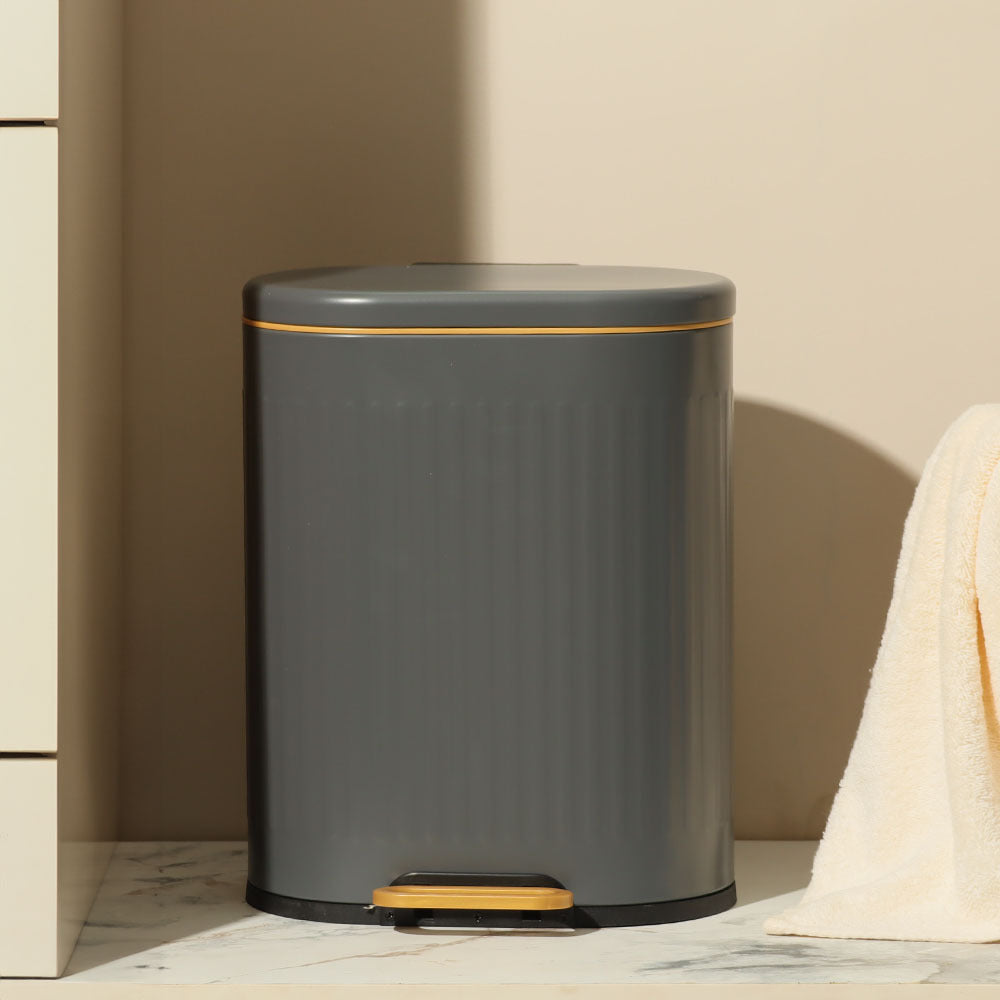 Ovate Pedal Bin 6L - Grey & Gold