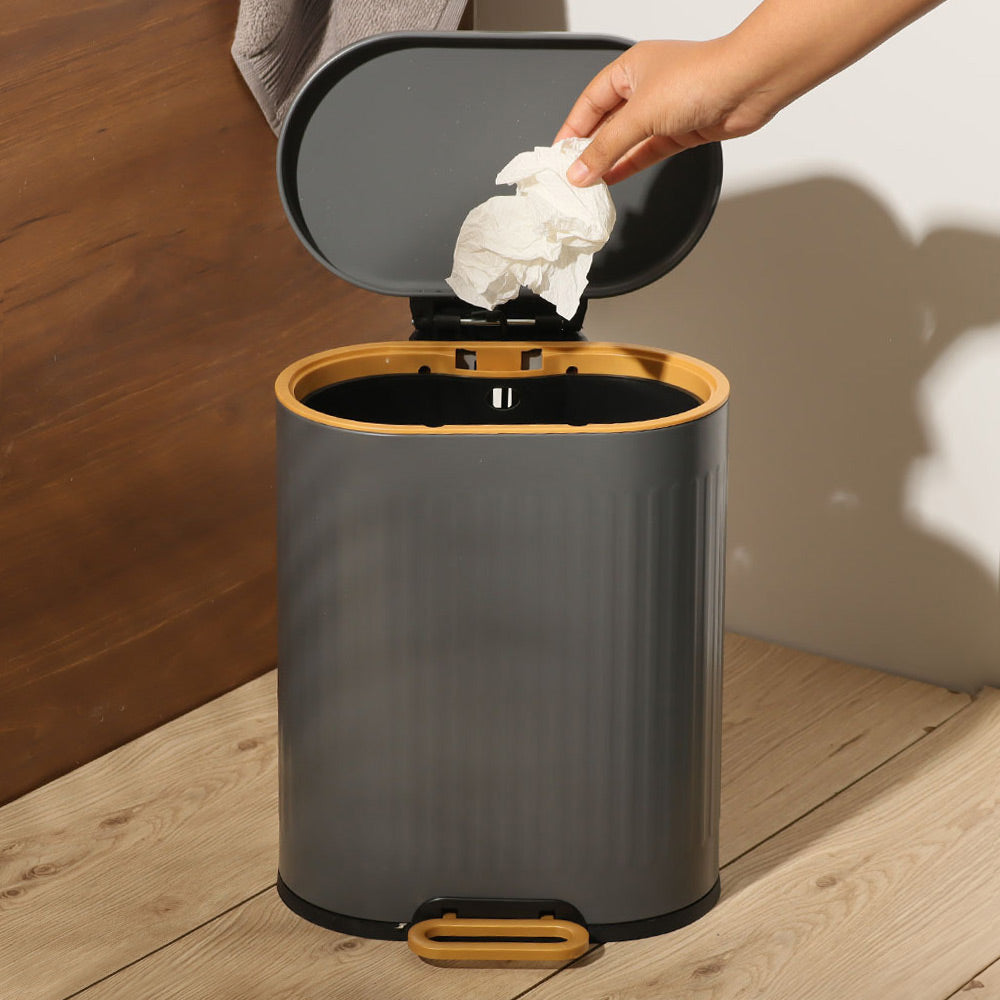 Ovate Pedal Bin 6L - Grey & Gold