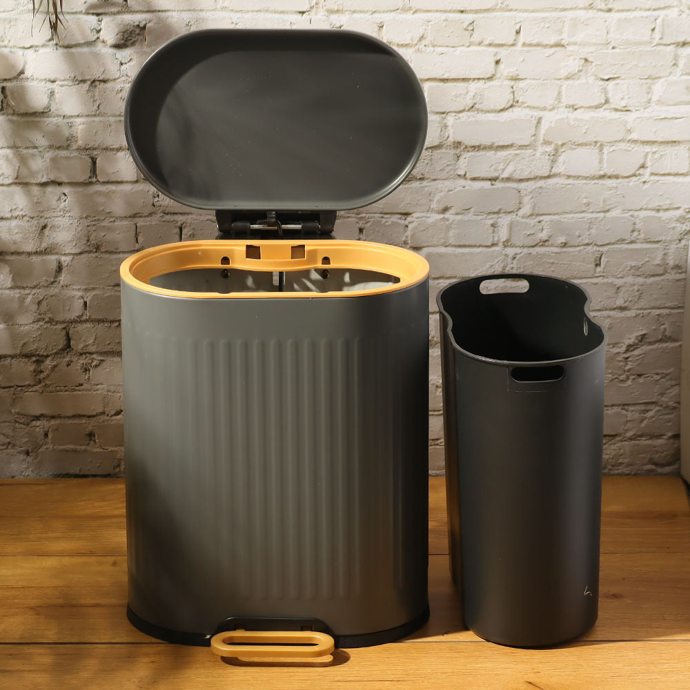 Ovate Pedal Bin 6L - Grey & Gold