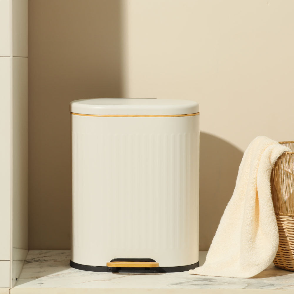 Ovate Pedal Bin 6L - White & Gold