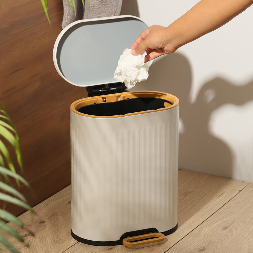 Ovate Pedal Bin 6L - White & Gold