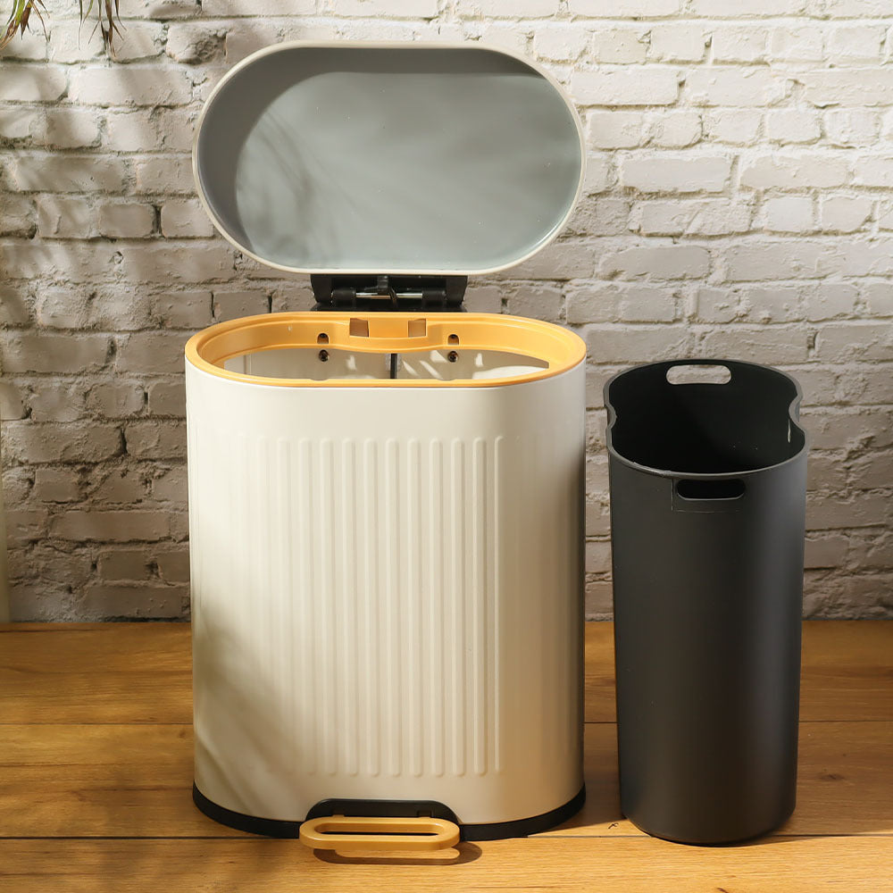 Ovate Pedal Bin 6L - White & Gold