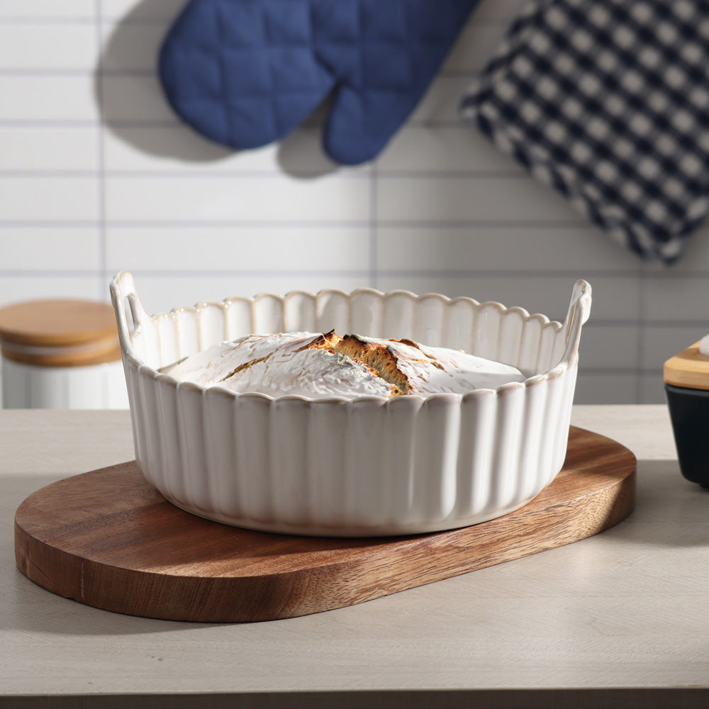 Scallop Round Baking Dish - Ivory