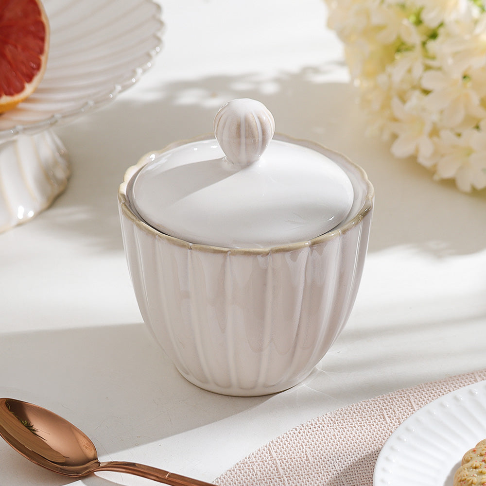 Scallop Sugar Jar - Ivory