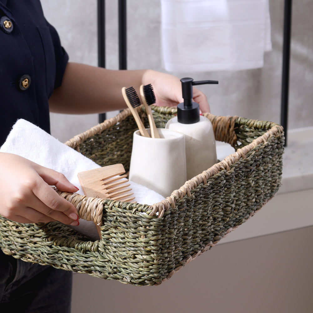 Seagrass Rectangular Storage Basket - Olive