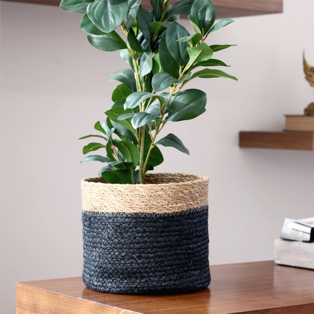 Seagrass & Jute Barrel Planter - Natural Black