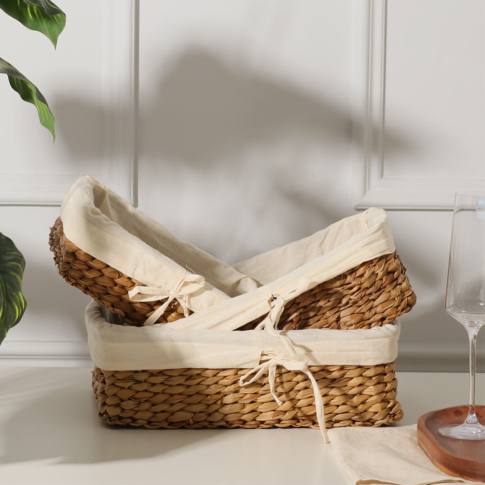 Seagrass Woven Lined Storage Baskets Short, Set of 3 - Natural