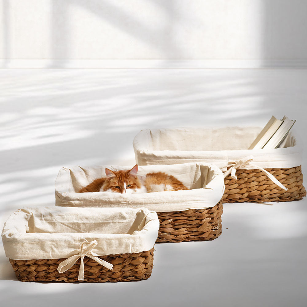 Seagrass Woven Lined Storage Baskets Short, Set of 3 - Natural