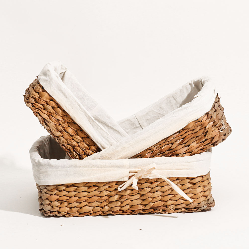 Seagrass Woven Lined Storage Baskets Short, Set of 3 - Natural