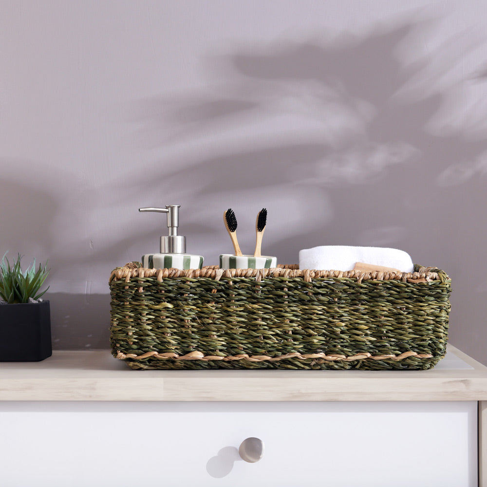 Seagrass Rectangular Storage Basket - Olive