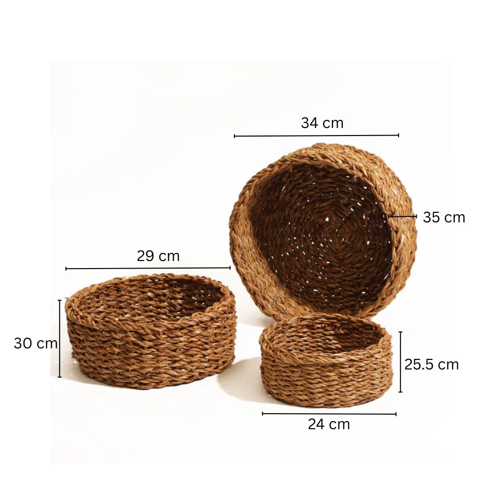 Seagrass Round Storage Baskets, Set of 3 - Natural