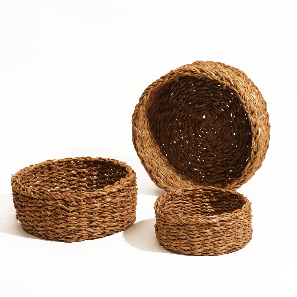 Seagrass Round Storage Baskets, Set of 3 - Natural