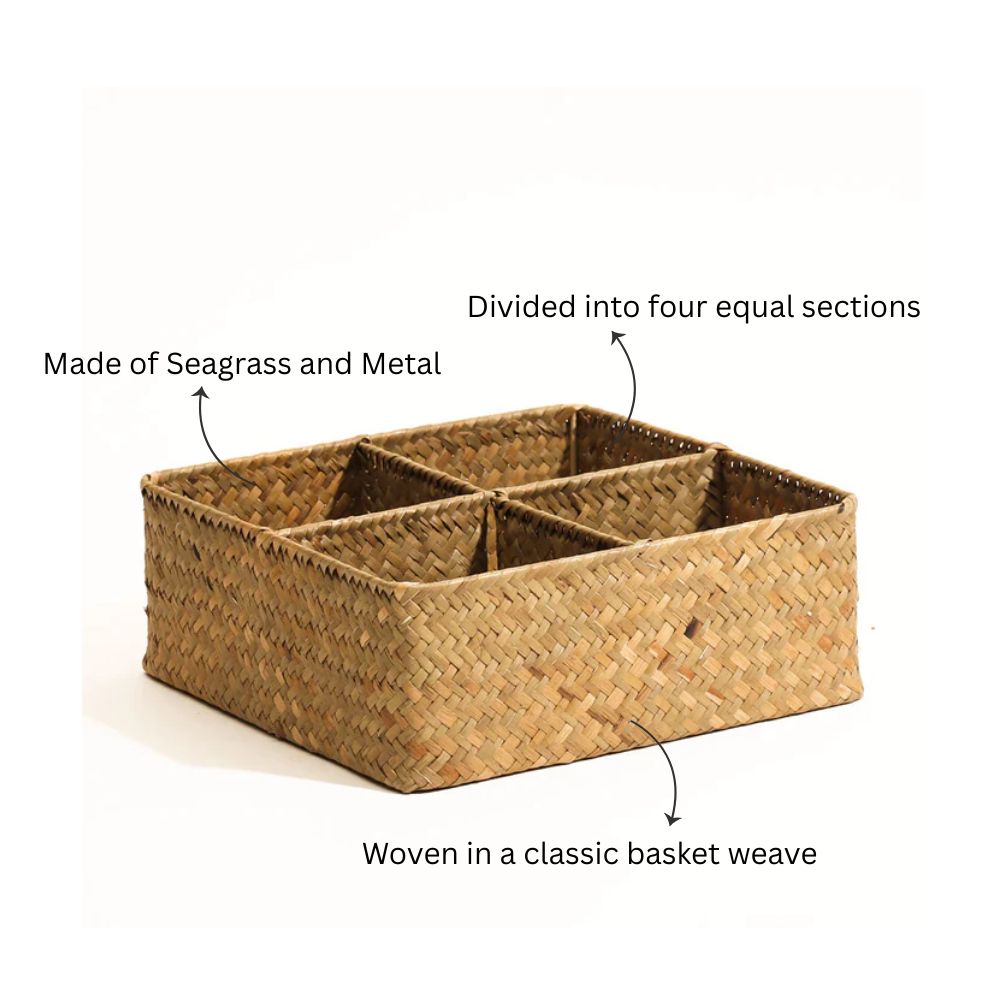 Seagrass Square Sectioned Organiser - Natural