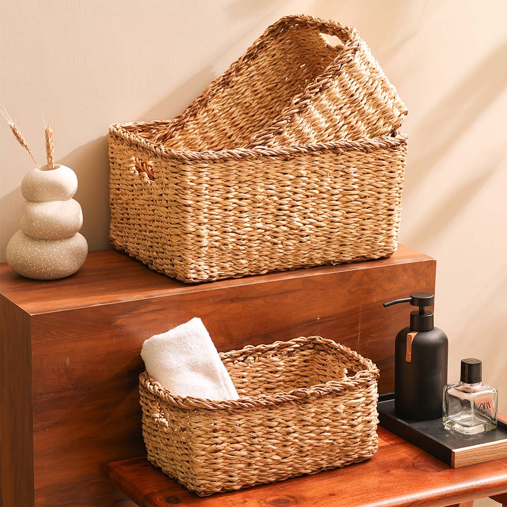 Seagrass Storage Baskets, Set of 3 - Beige Brown