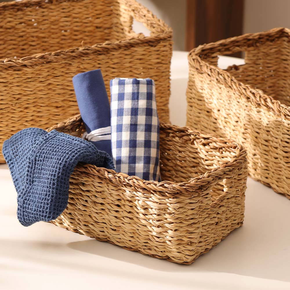 Seagrass Storage Baskets, Set of 3 - Beige Brown