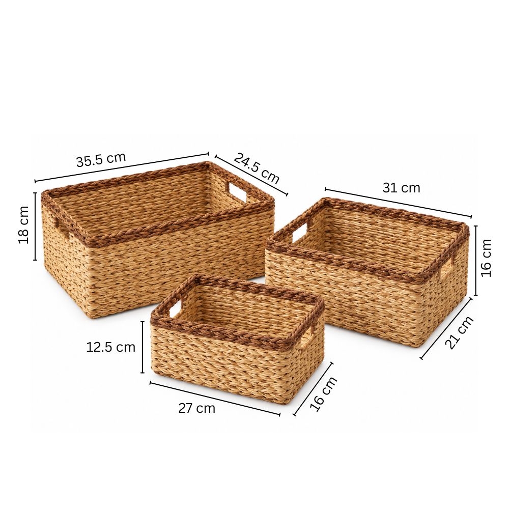 Seagrass Storage Baskets, Set of 3 - Beige Brown