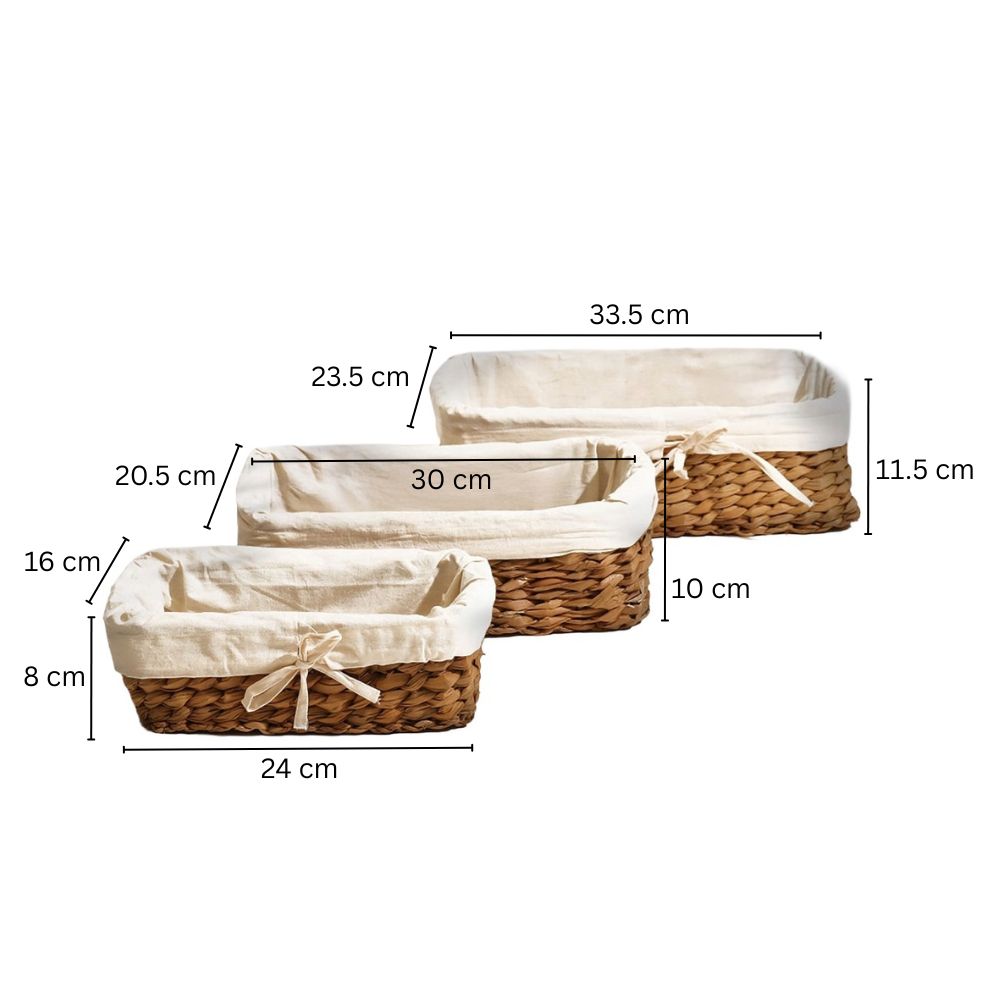 Seagrass Woven Lined Storage Baskets Short, Set of 3 - Natural