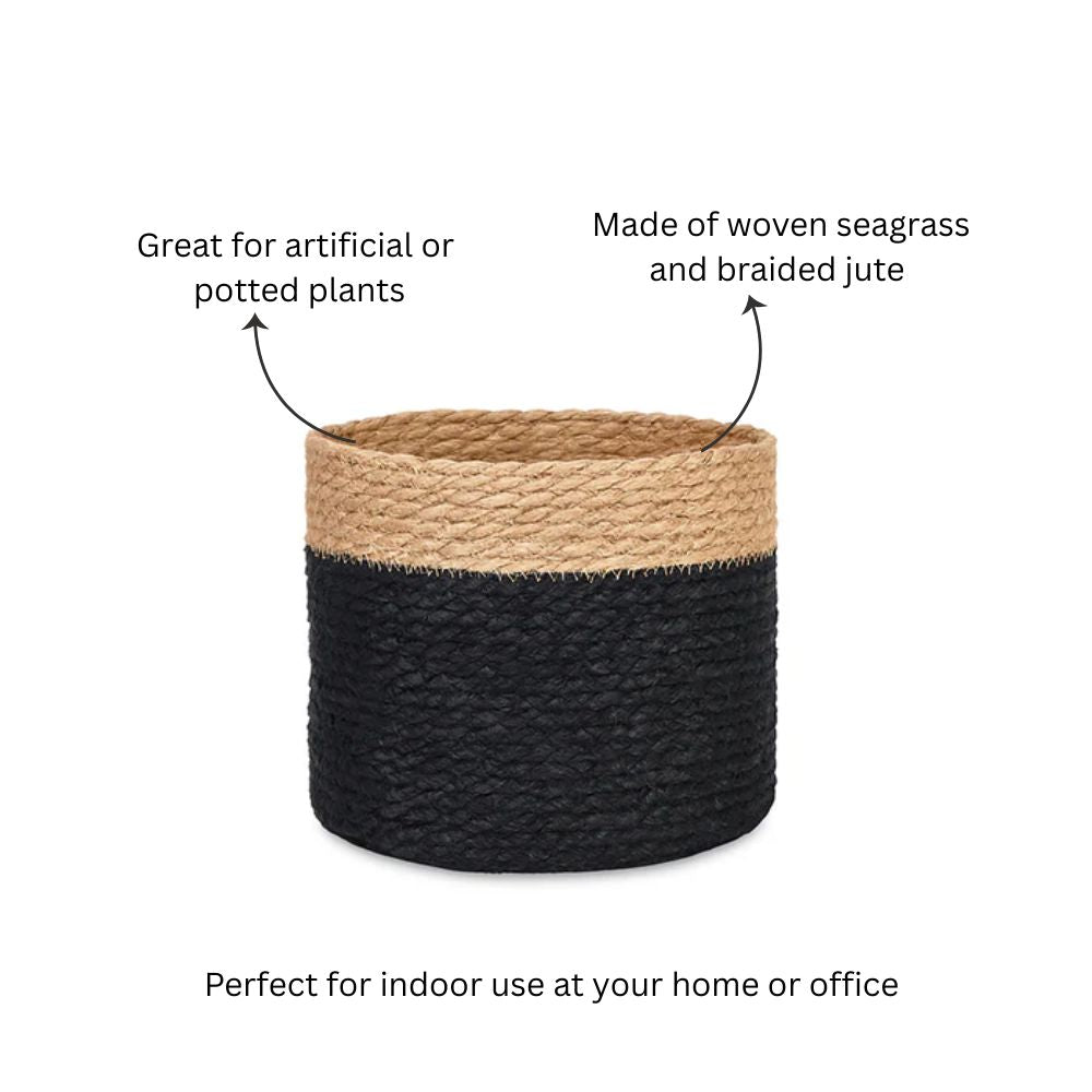 Seagrass & Jute Barrel Planter - Natural Black