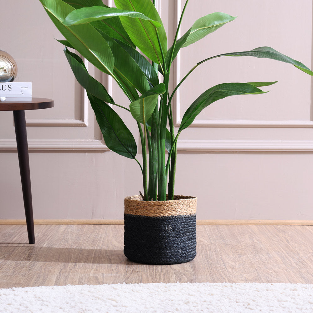 Seagrass & Jute Barrel Planter - Natural Black
