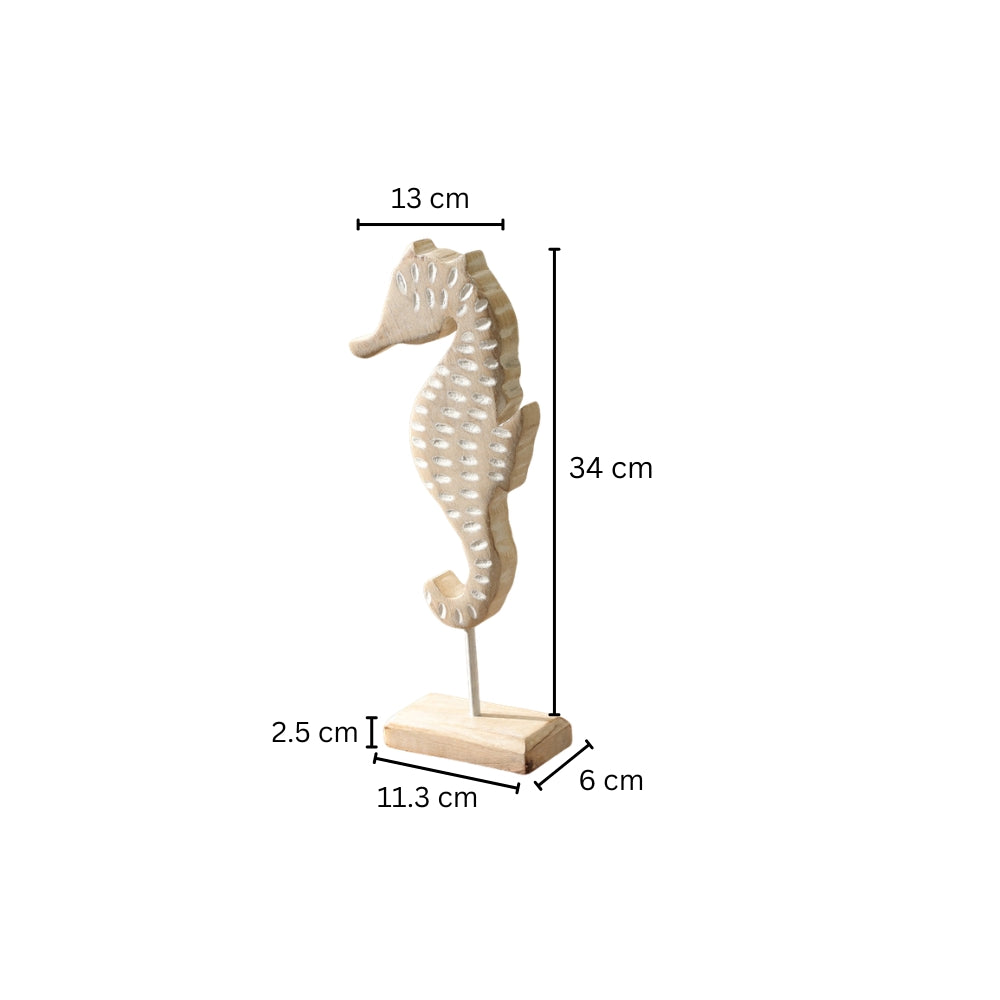 Seahorse Mango Wood Sculpture Small - Vintage White