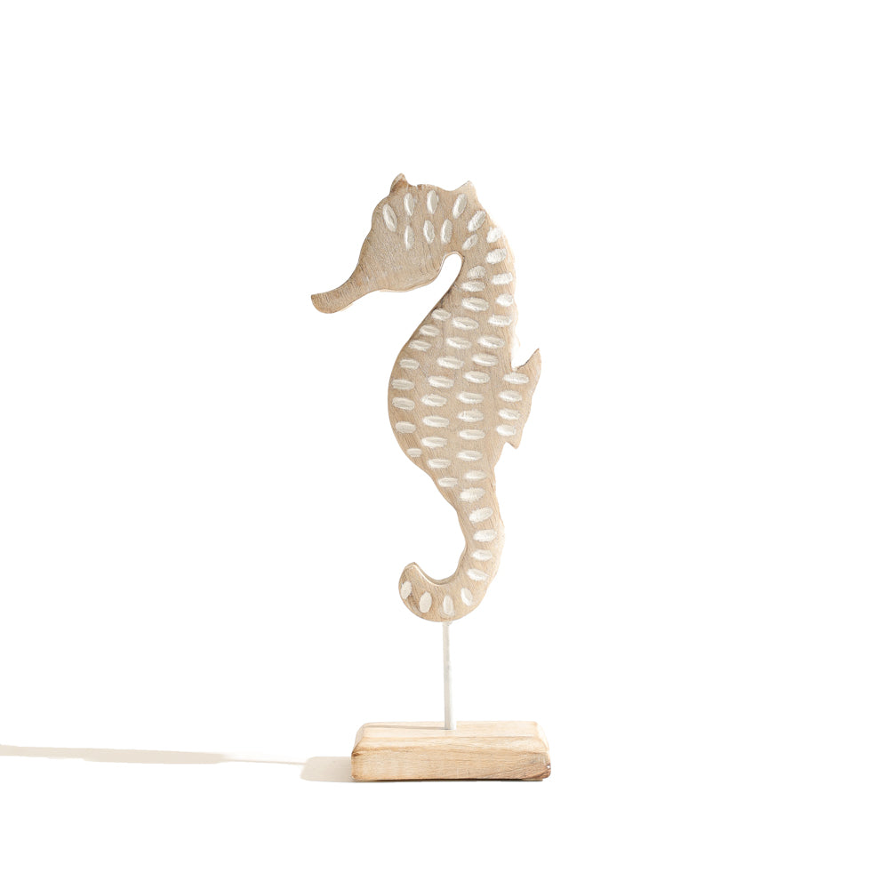 Seahorse Mango Wood Sculpture Small - Vintage White