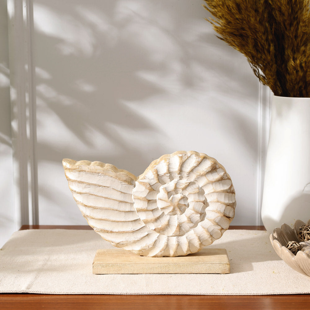 Seashell Mango Wood Sculpture Medium - Vintage White