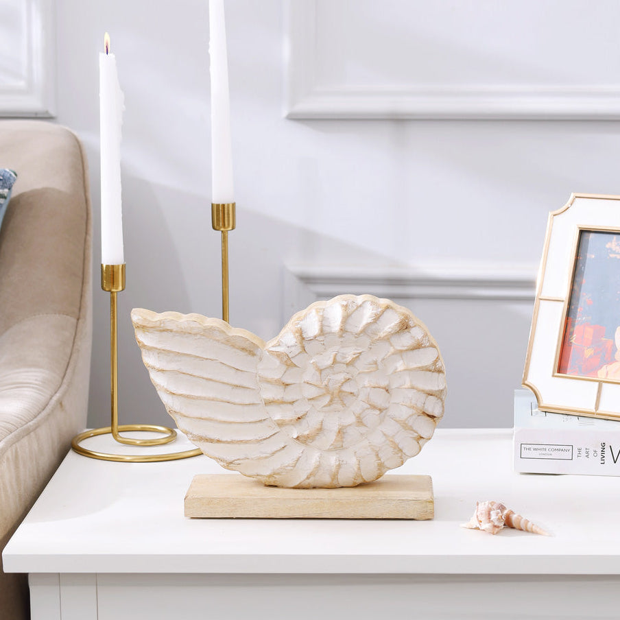Seashell Mango Wood Sculpture Medium - Vintage White