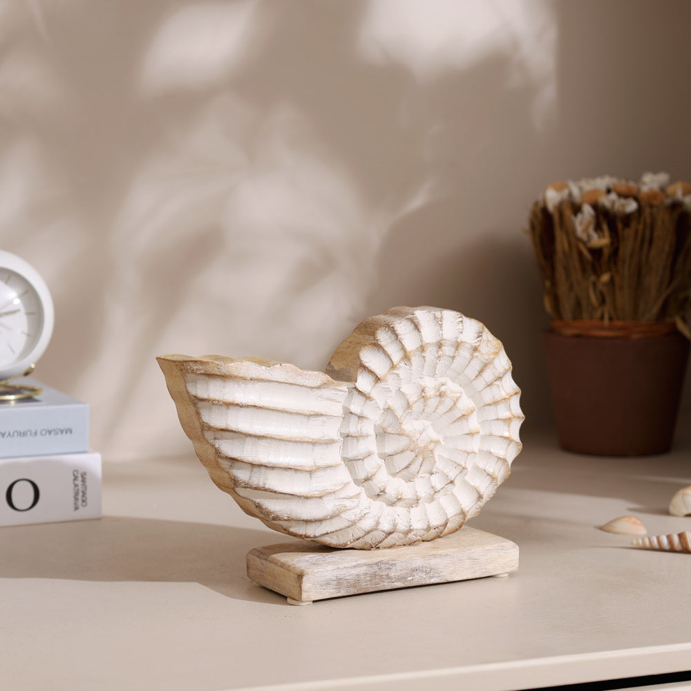 Seashell Mango Wood Sculpture Medium - Vintage White