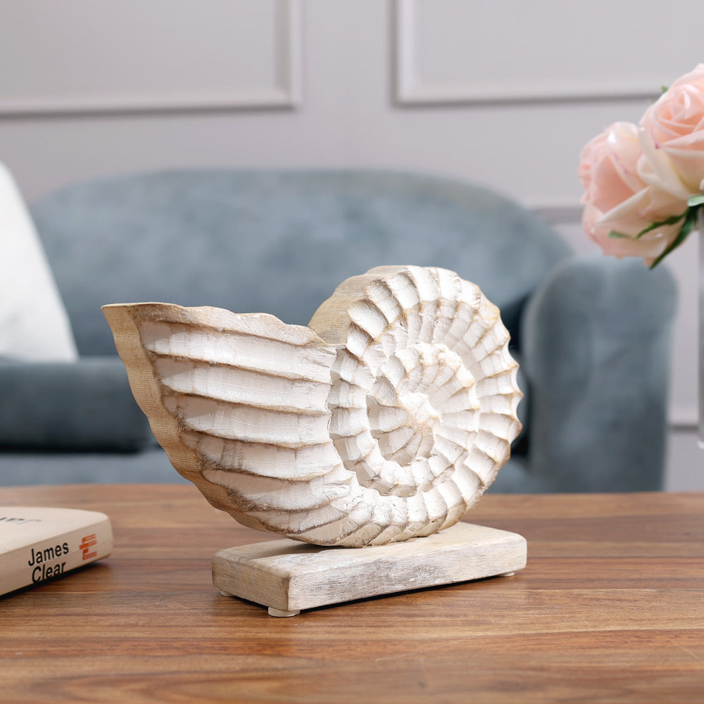 Seashell Mango Wood Sculpture Small - Vintage White