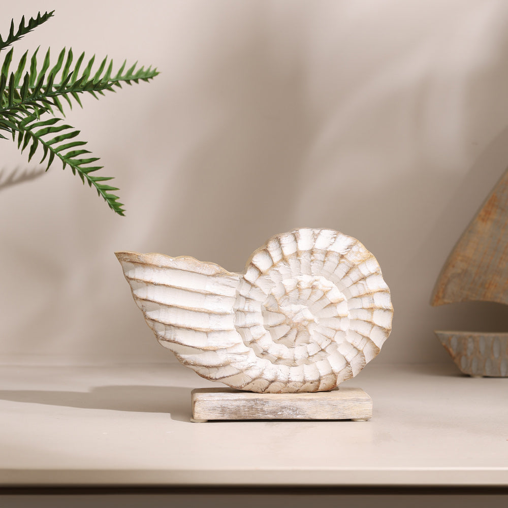 Seashell Mango Wood Sculpture Small - Vintage White