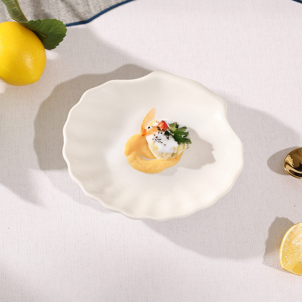 Seashell Porcelain Dessert Plate - White