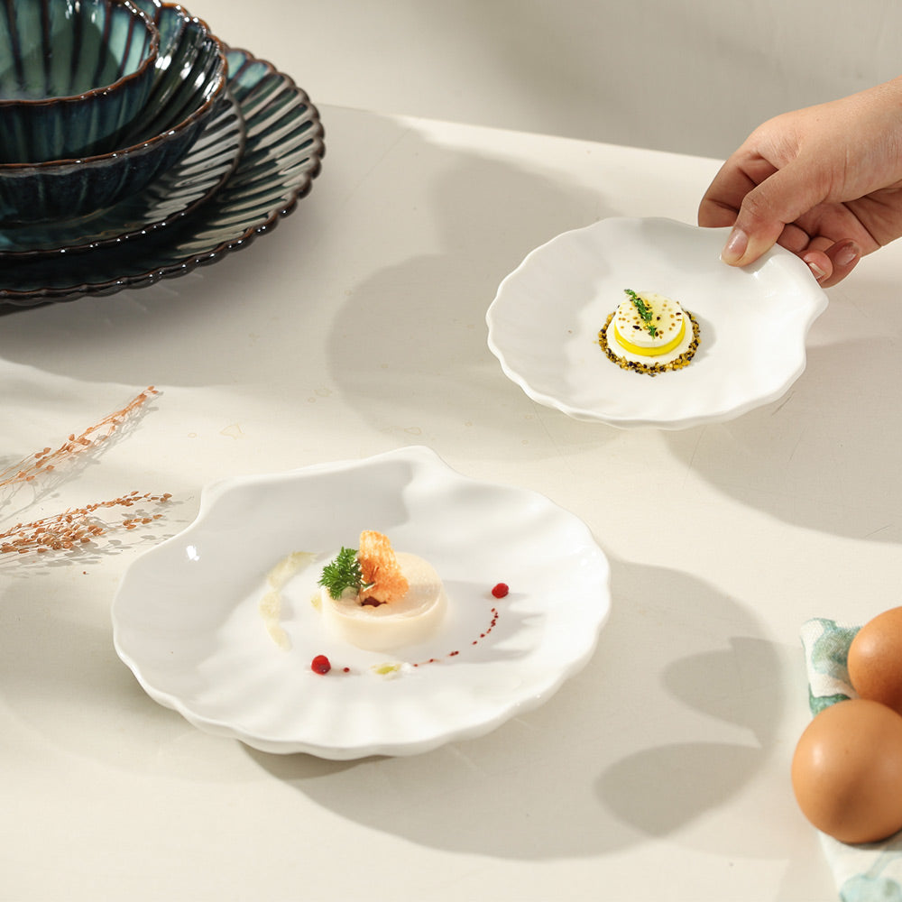 Seashell Porcelain Dessert Plate - White