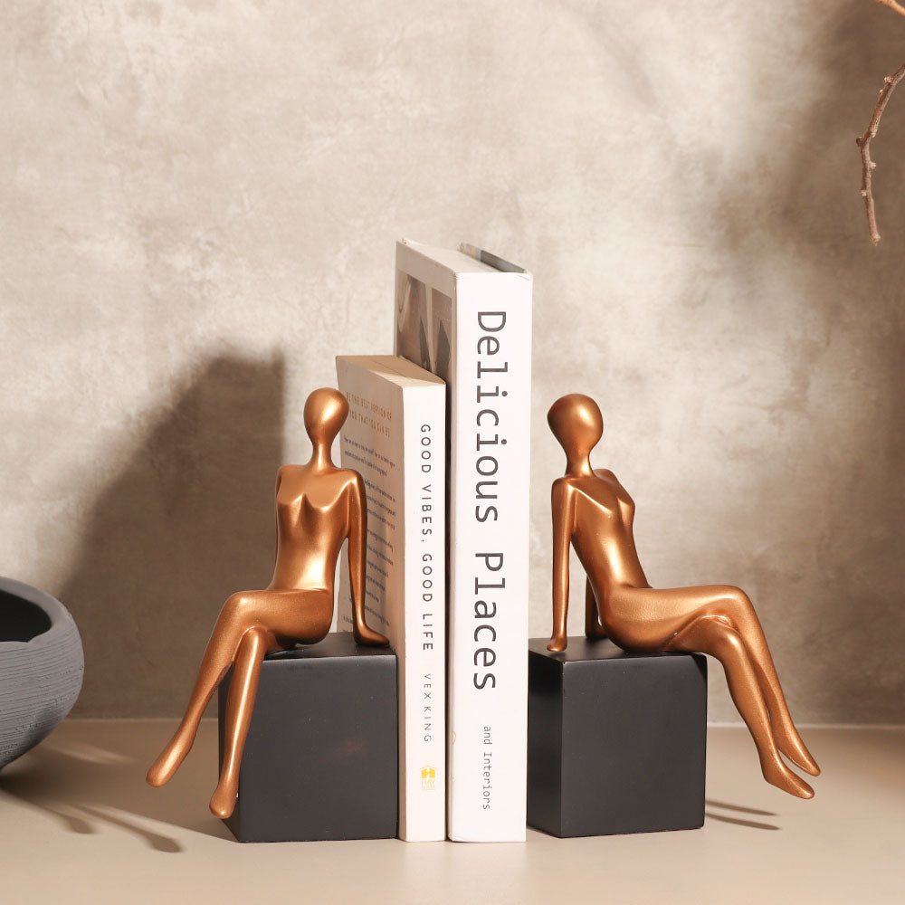 Seated Bookends, Set of 2 - Black & Gold