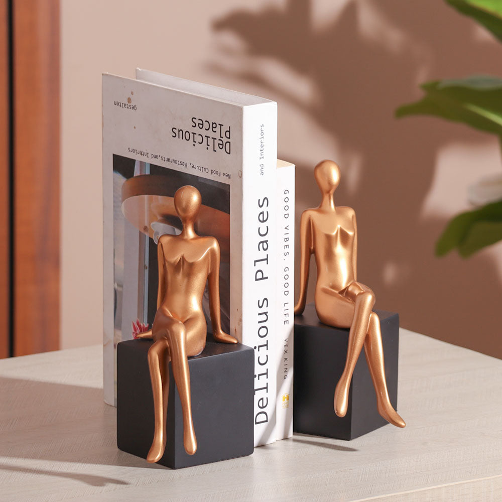 Seated Bookends, Set of 2 - Black & Gold