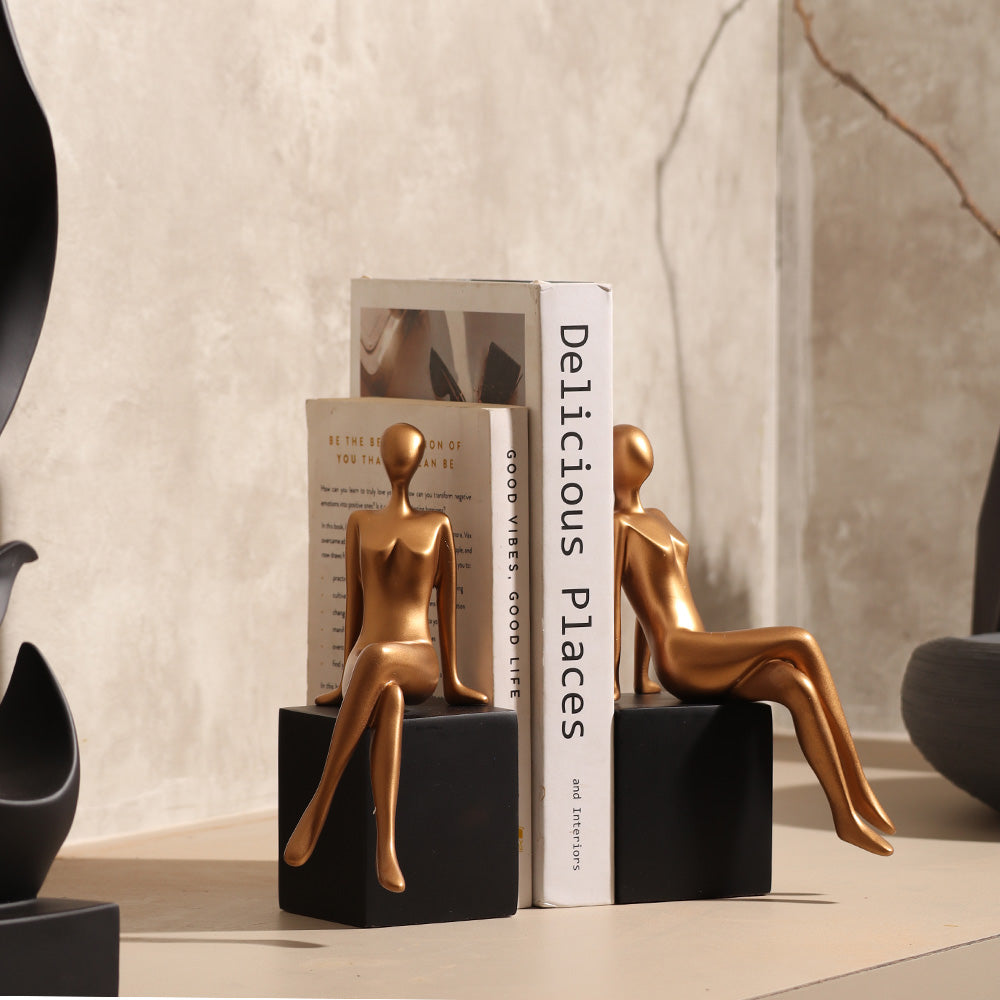 Seated Bookends, Set of 2 - Black & Gold