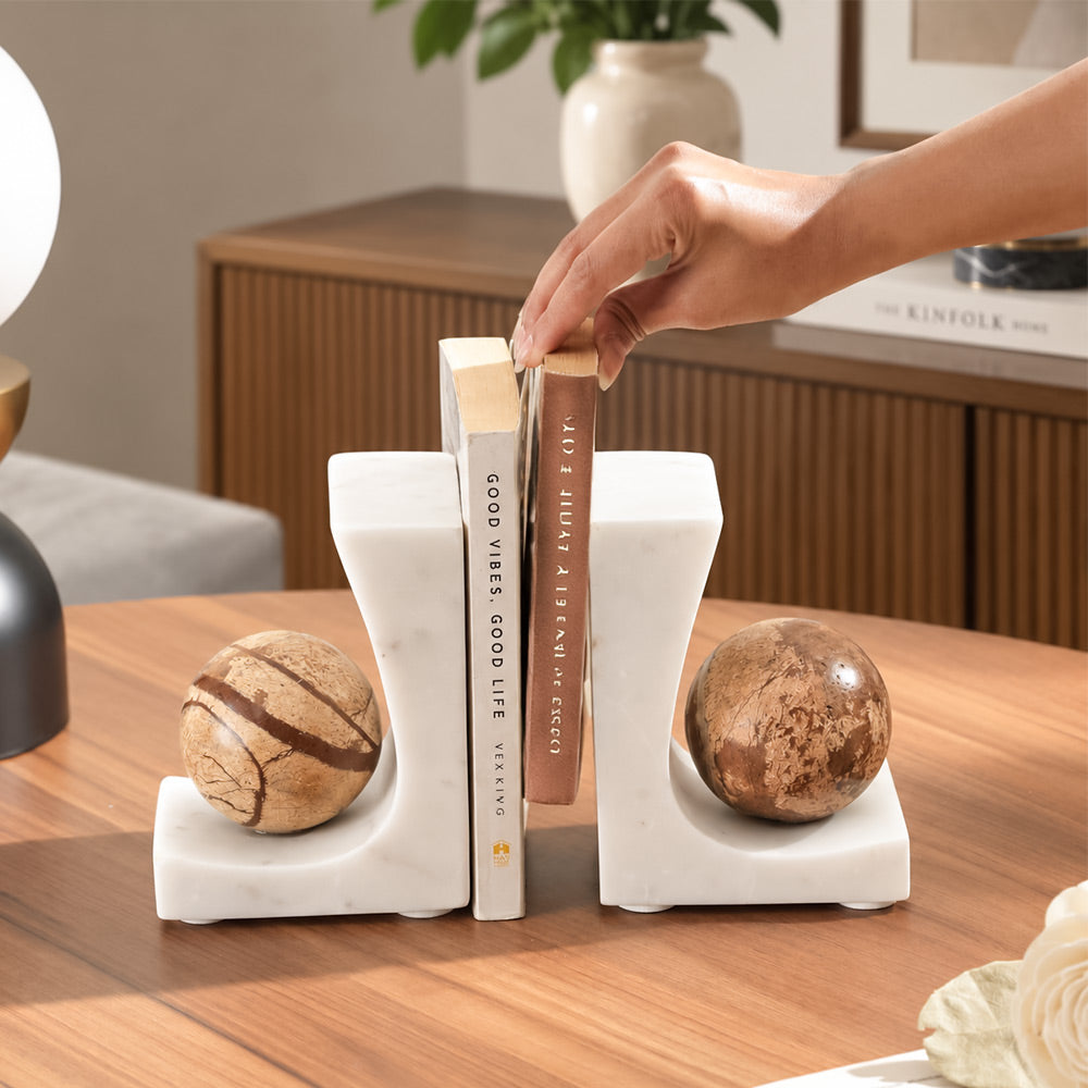 Selene Marble Bookends, Set of 2 - White Coffee
