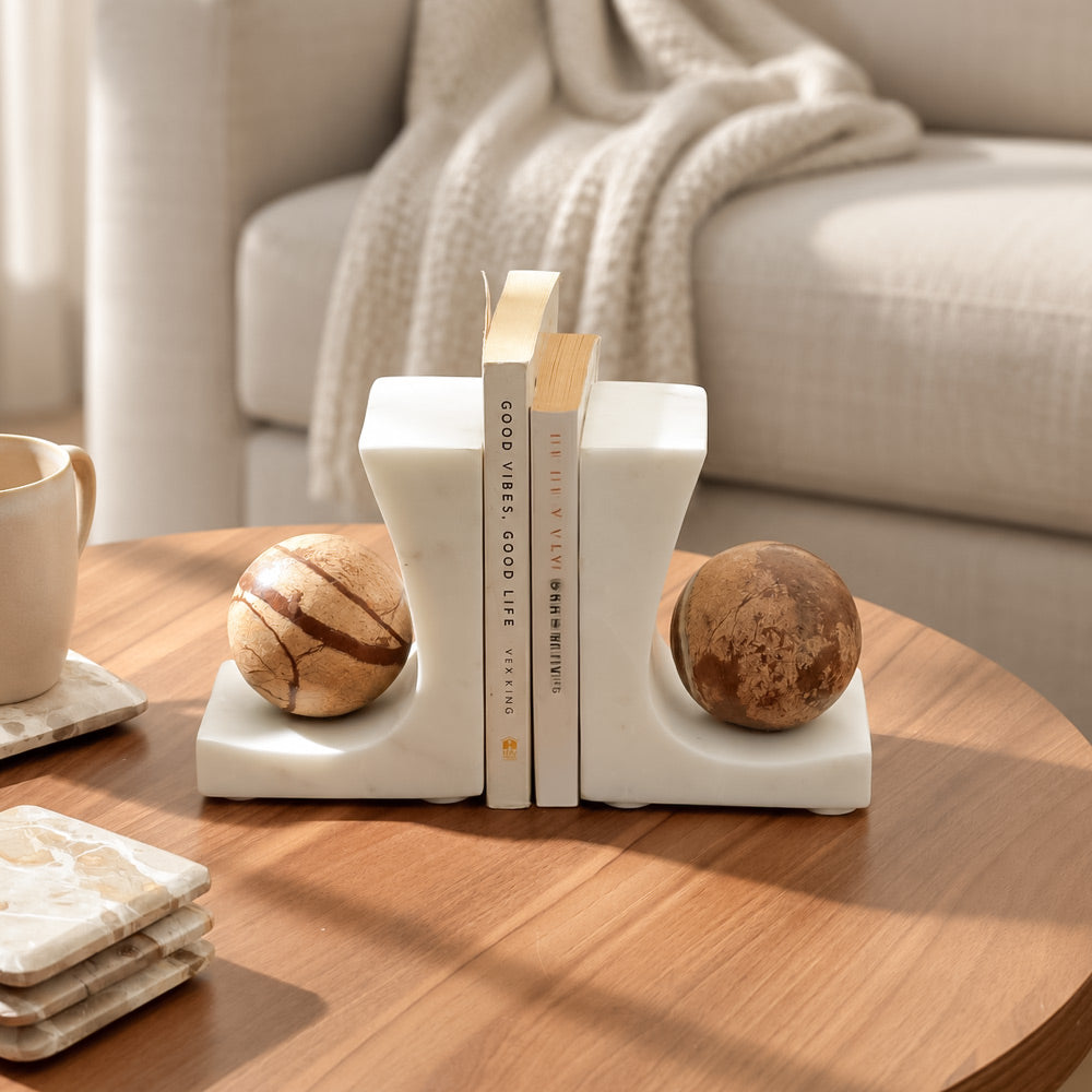 Selene Marble Bookends, Set of 2 - White Coffee
