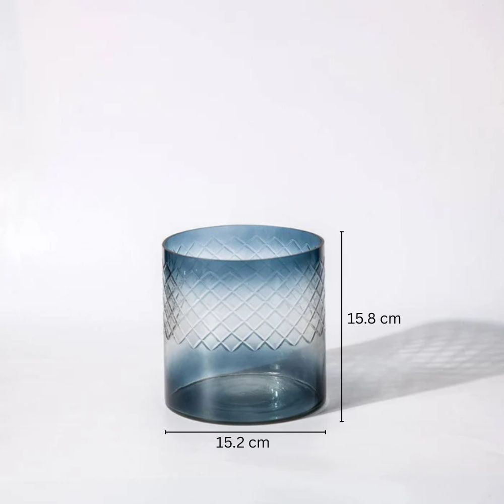 Seline Textured Glass Hurricane Large - Indigo