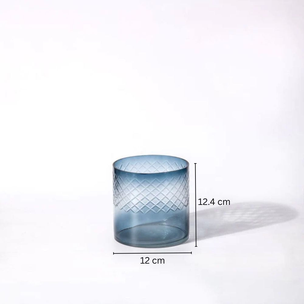 Seline Textured Glass Hurricane Small - Indigo