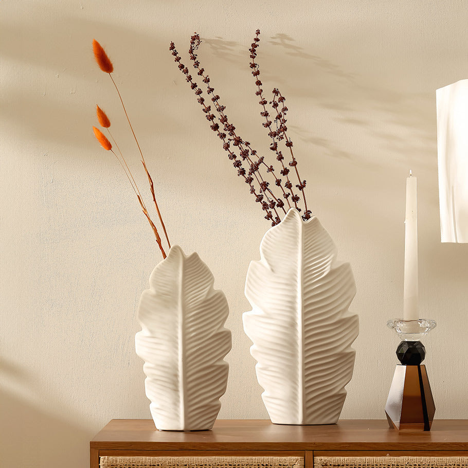 Serrate Ceramic Slim Vase Large - White