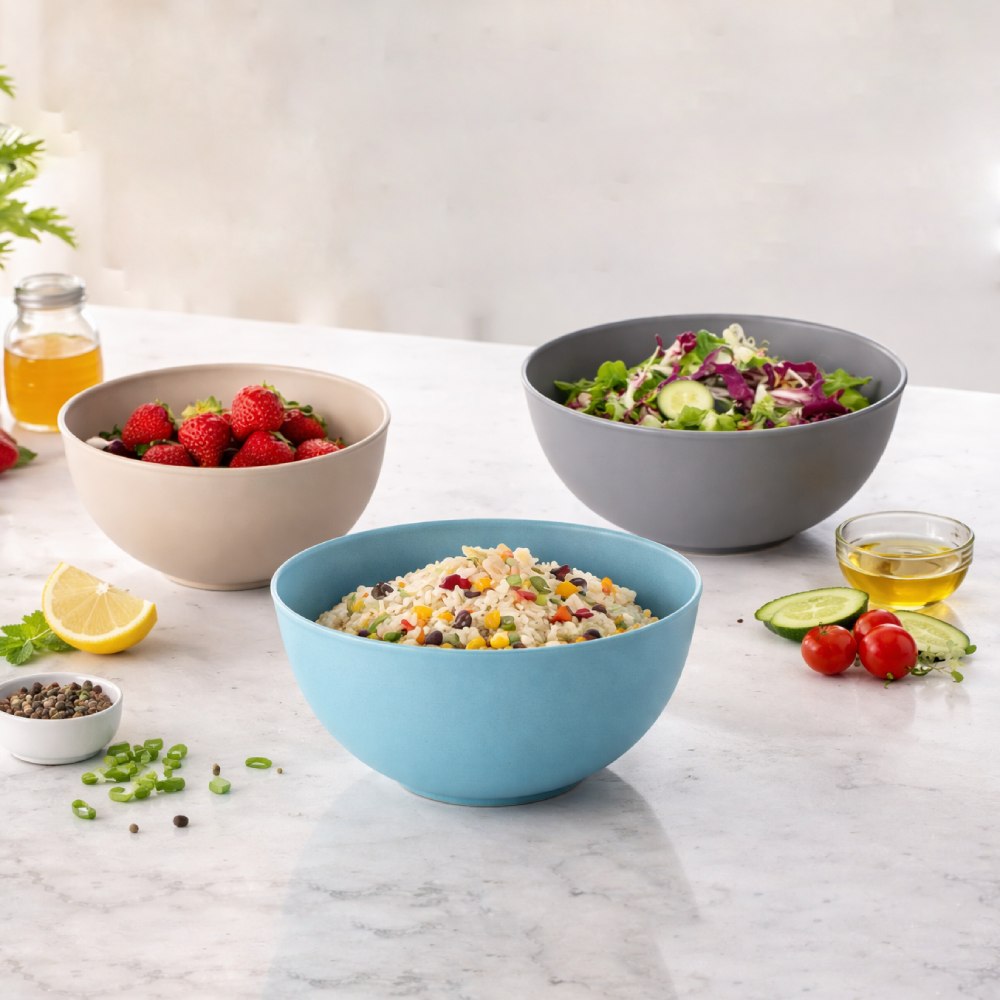 Set of 3 Containers with Lids - Grey Taupe Blue