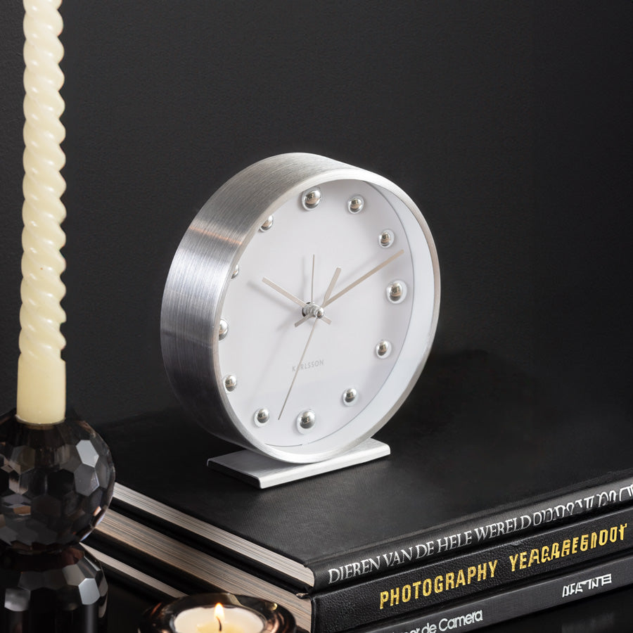 Shiny Dots Alarm Clock - White Silver