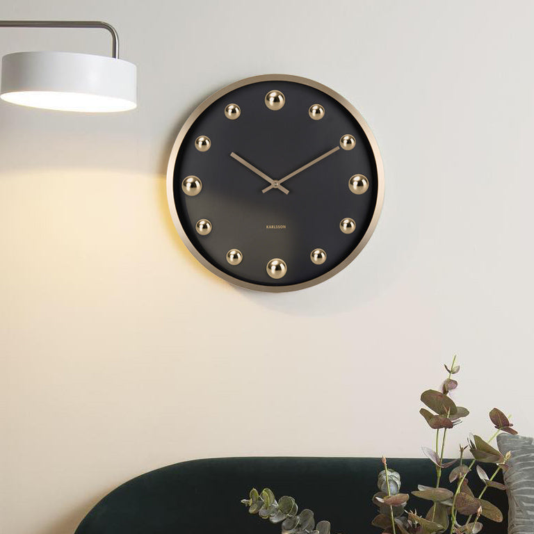 Shiny Dots Wall Clock 36cm - Black Gold