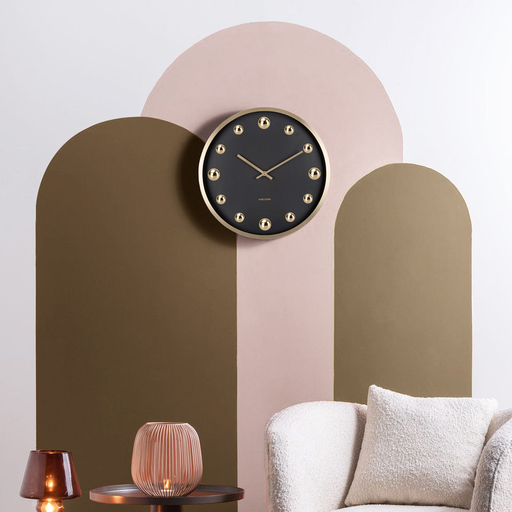 Shiny Dots Wall Clock 36cm - Black Gold