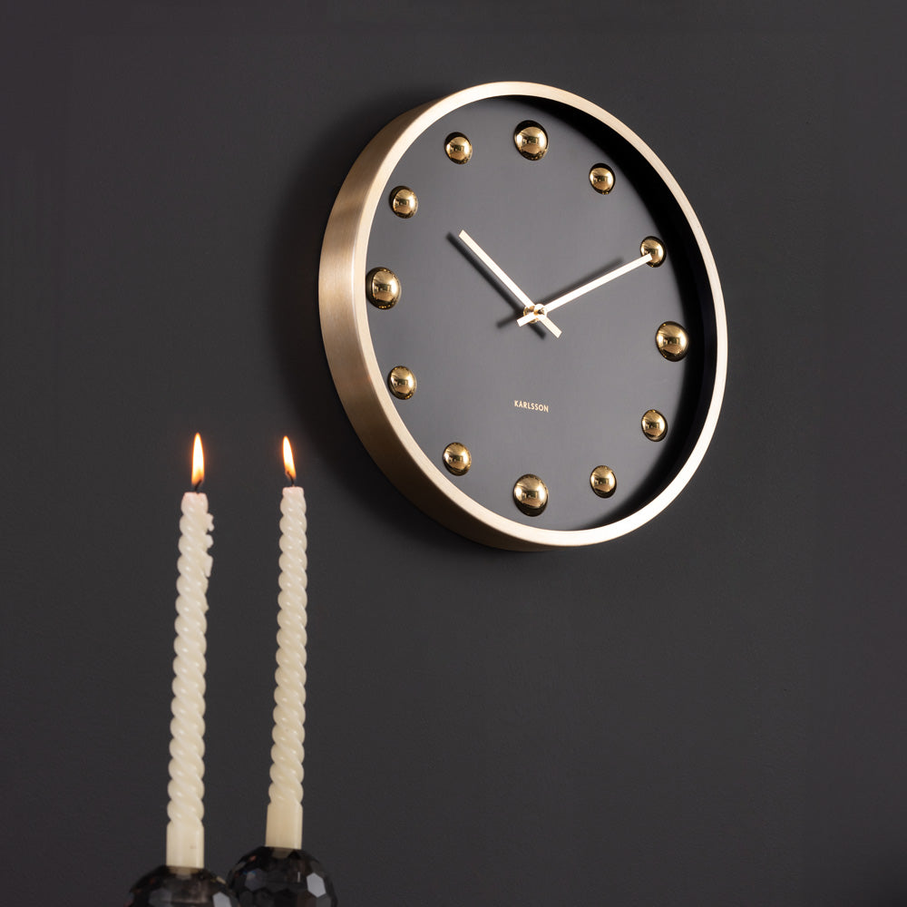 Shiny Dots Wall Clock 36cm - Black Gold