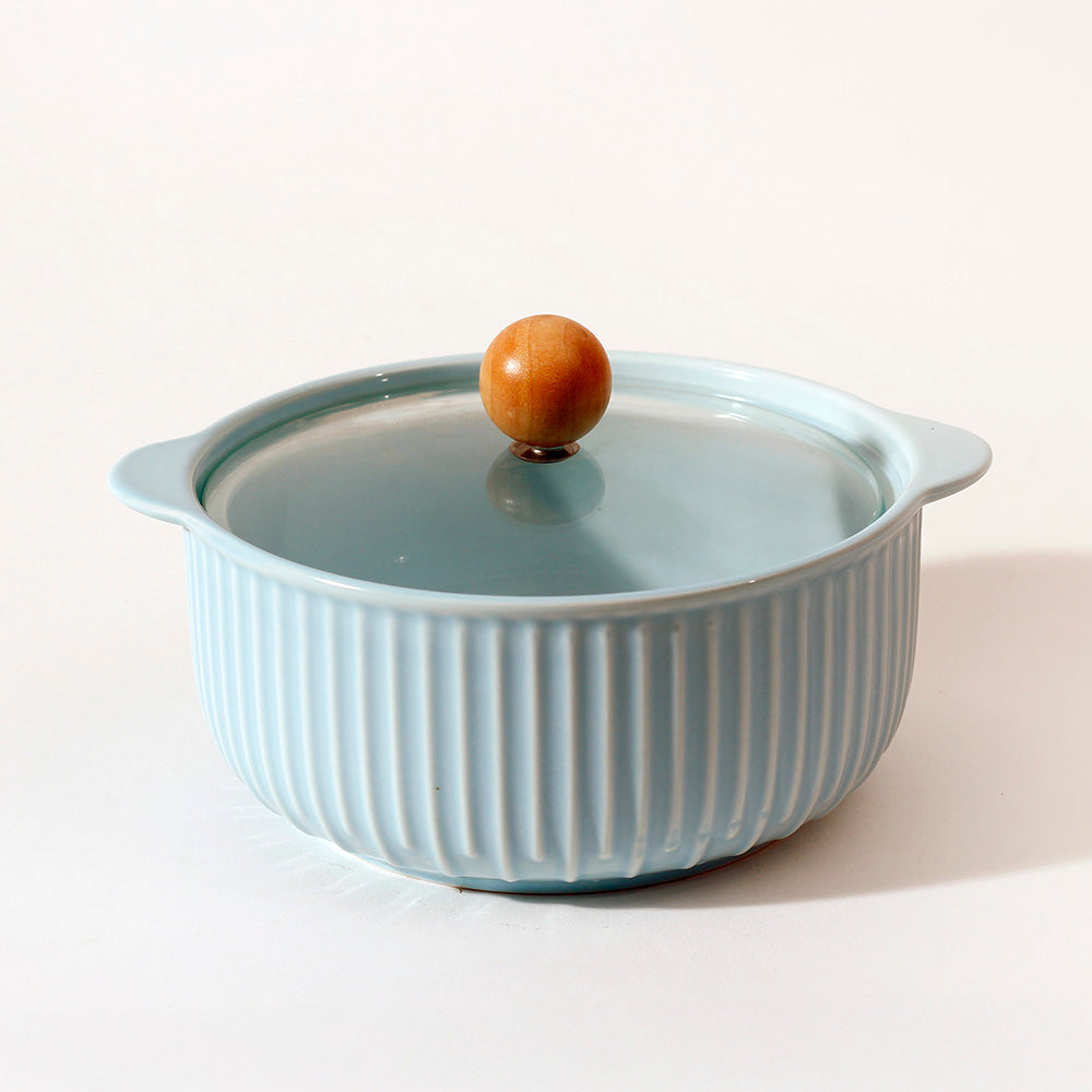 Shire Ceramic Serving Pot with Glass Lid - Sky Blue