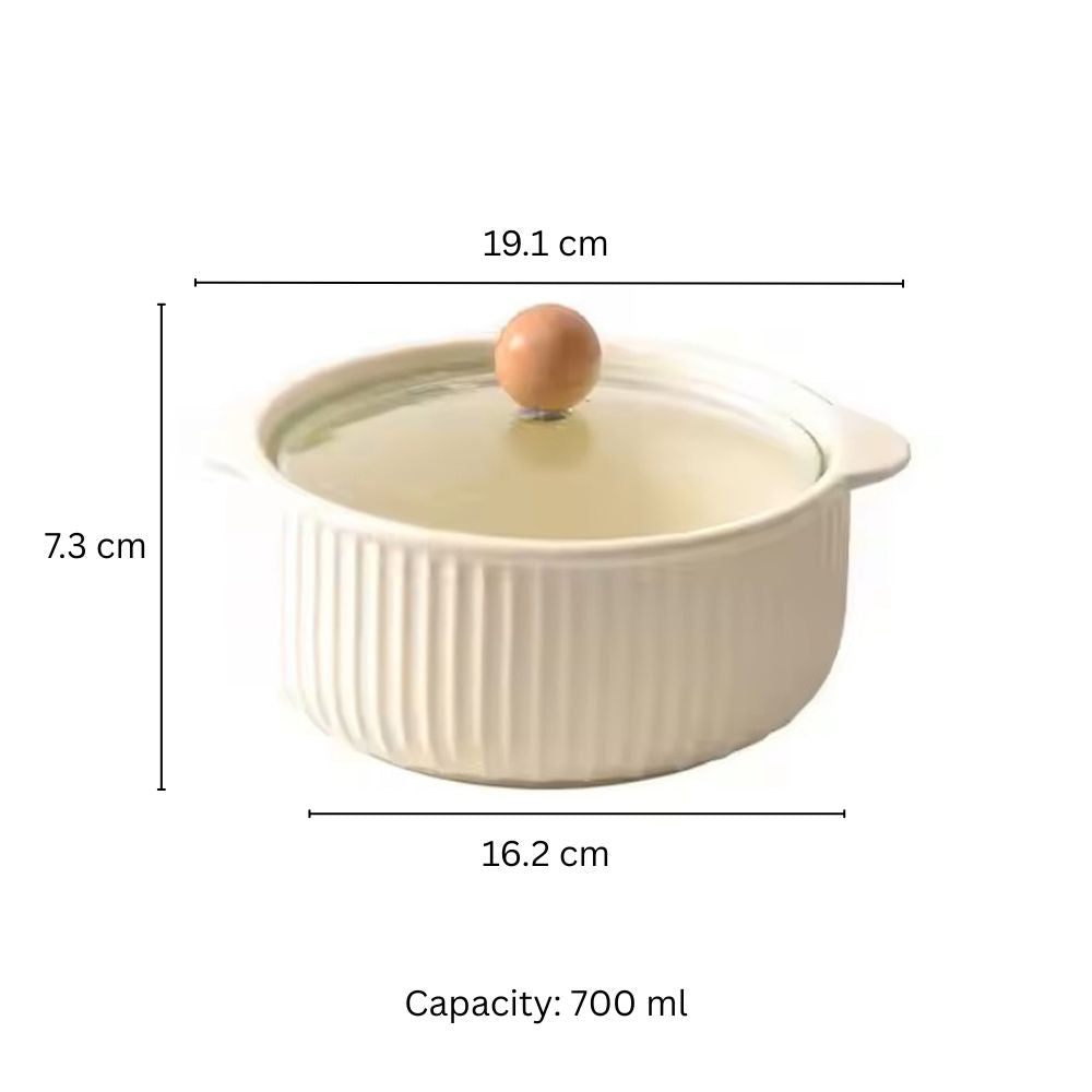 Shire Ceramic Serving Pot with Glass Lid - Cream