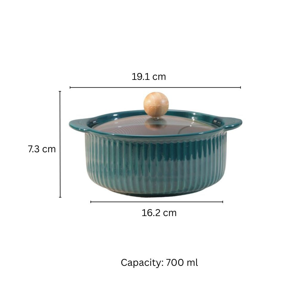 Shire Ceramic Serving Pot with Glass Lid - Dark Green