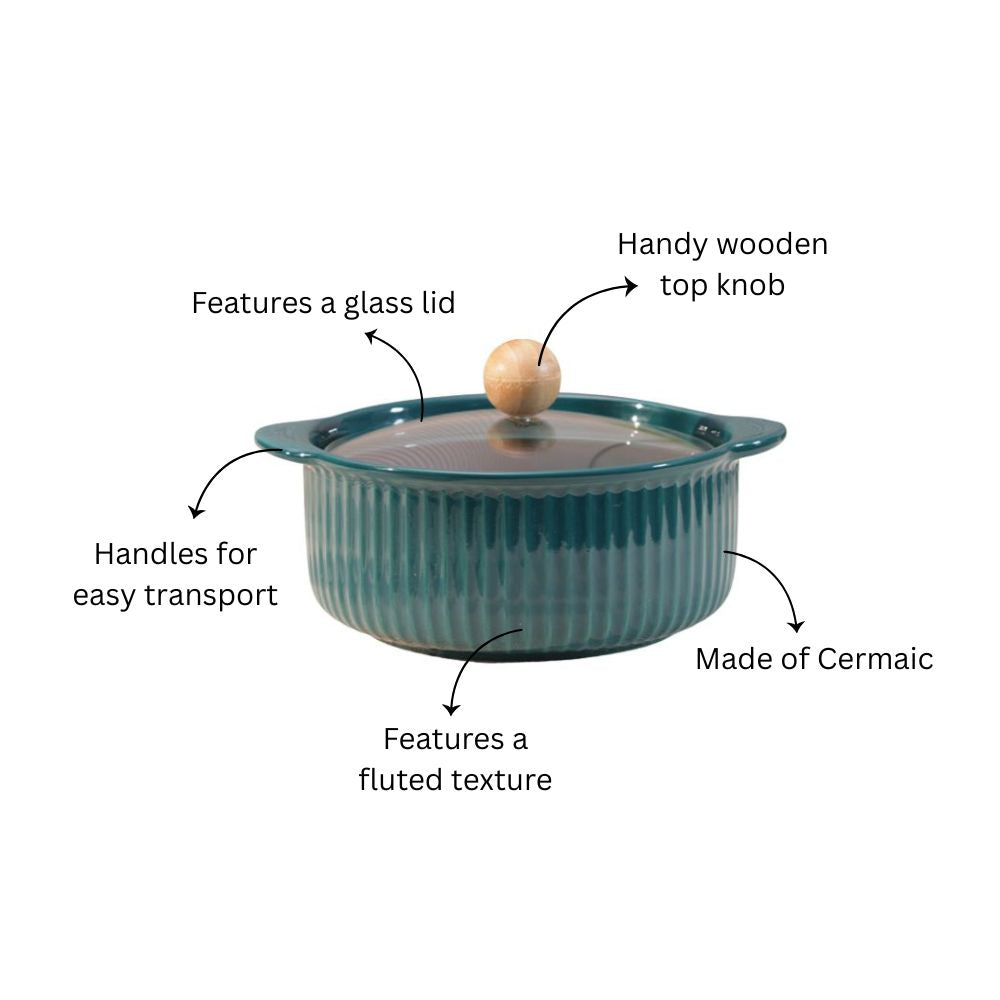 Shire Ceramic Serving Pot with Glass Lid - Dark Green